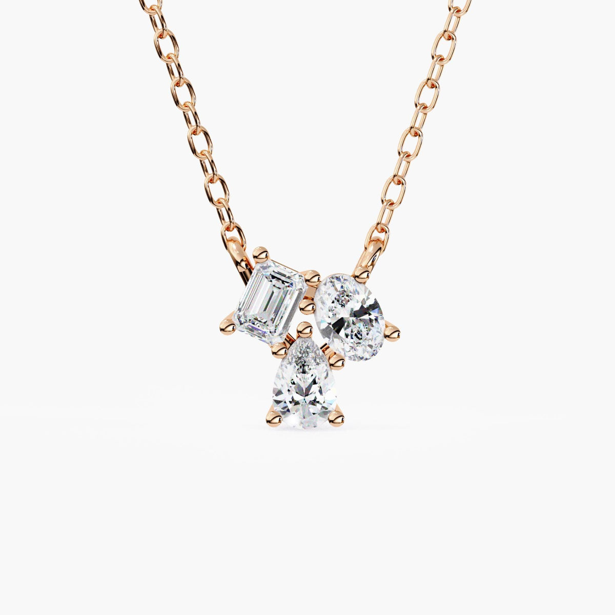 Moi Toi Nous Pendant Cluster Diamond Pendant, 14k Gold Emerald Cut, Oval & Teardrop Gemstones, Wife Anniversary Gift, Birthday Gift for Her