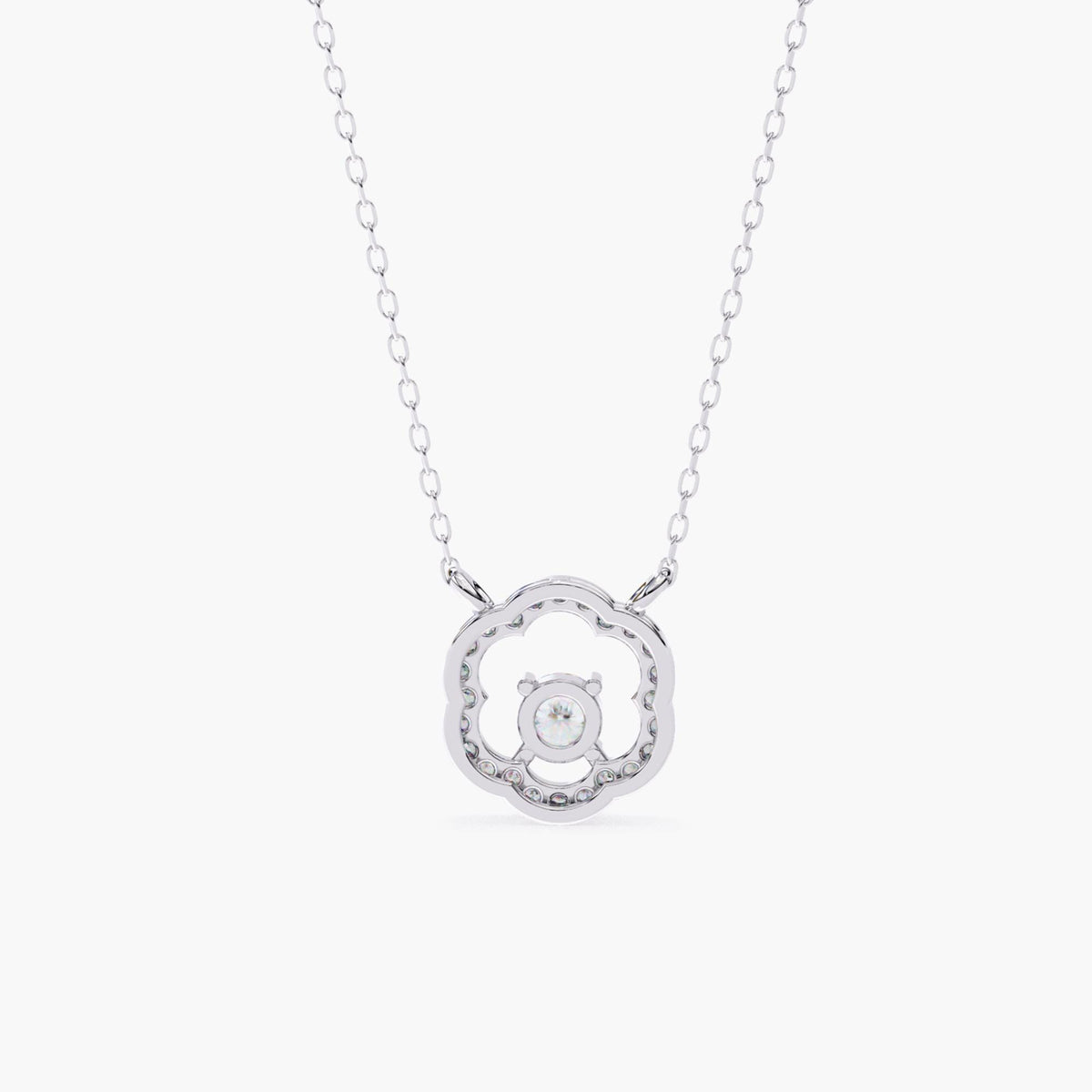 0.30ct Round Lab Grown Diamond Floral Halo Necklace, 14k Gold Flower Pendant, Minimalist Bridesmaid Jewelry, Girlfriend Anniversary Gift
