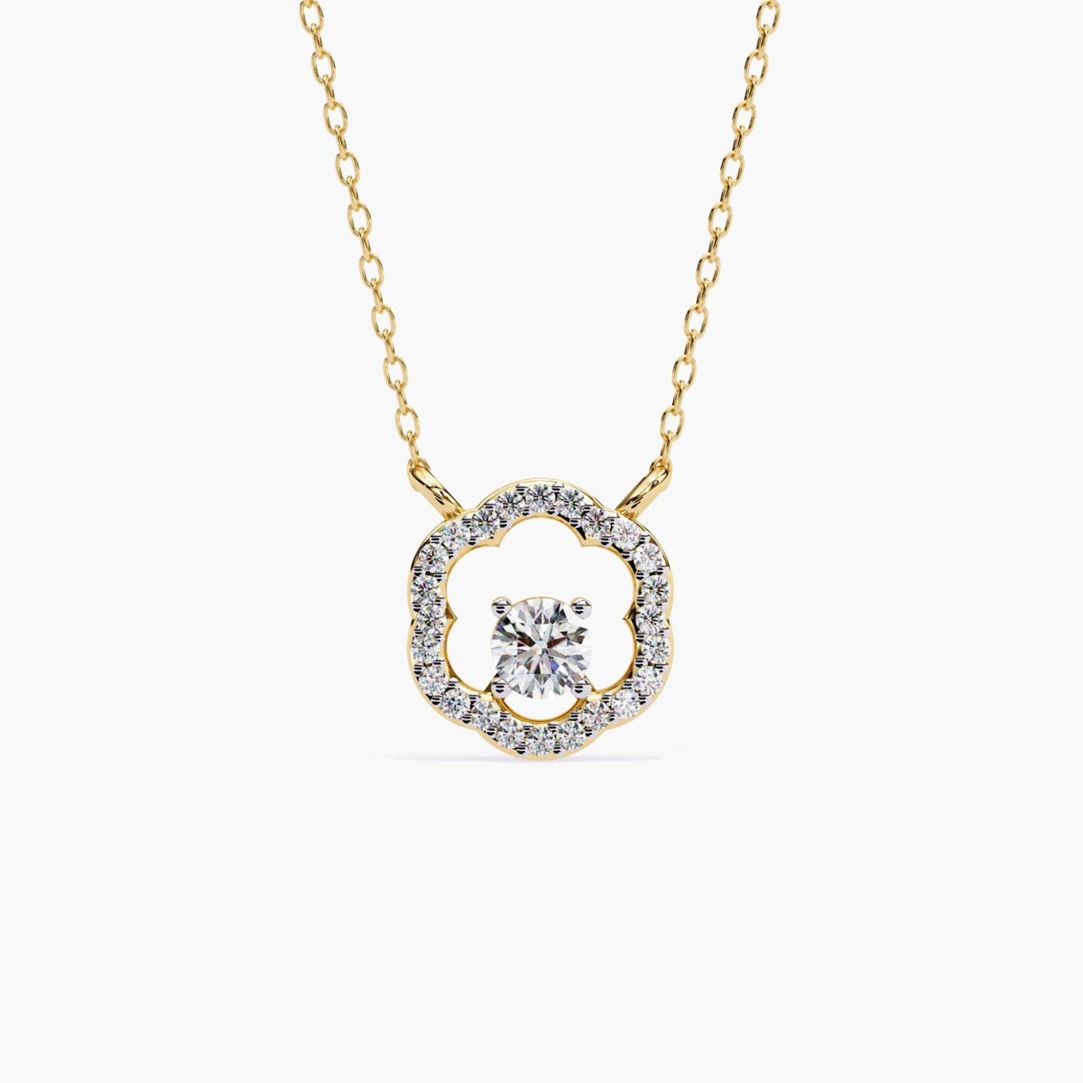 0.30ct Round Lab Grown Diamond Floral Halo Necklace, 14k Gold Flower Pendant, Minimalist Bridesmaid Jewelry, Girlfriend Anniversary Gift
