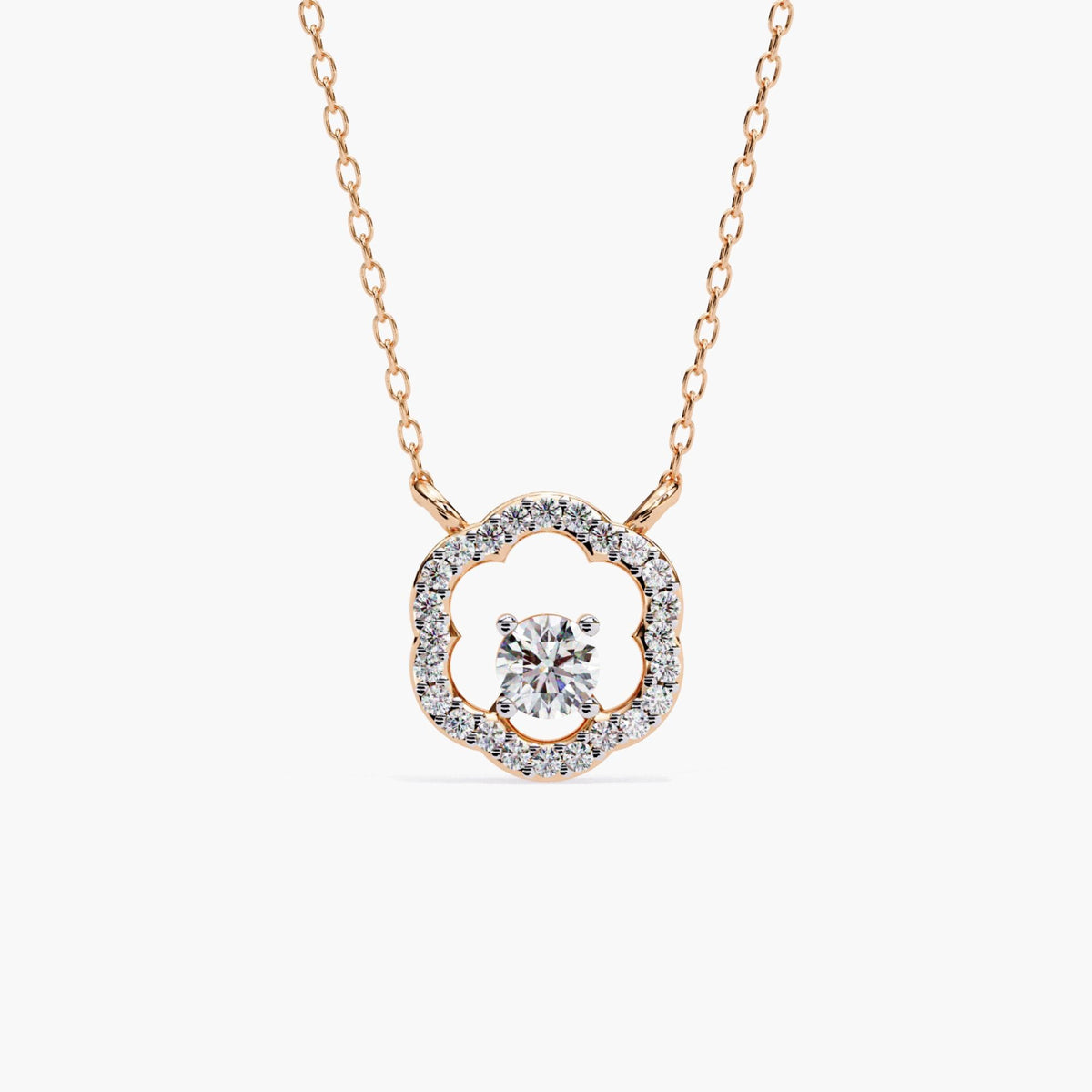 0.30ct Round Lab Grown Diamond Floral Halo Necklace, 14k Gold Flower Pendant, Minimalist Bridesmaid Jewelry, Girlfriend Anniversary Gift