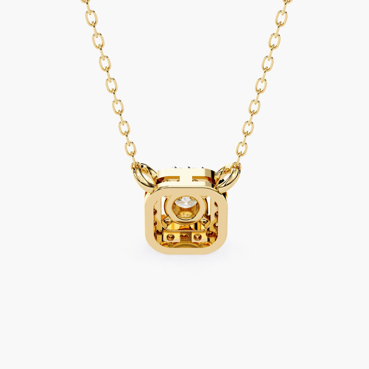 Square Halo Lab Grown Diamond Pendant Gold Necklace, 14k Gold Solitaire Women Necklace, Floating Diamond Bridal Jewelry Sister Birthday Gift