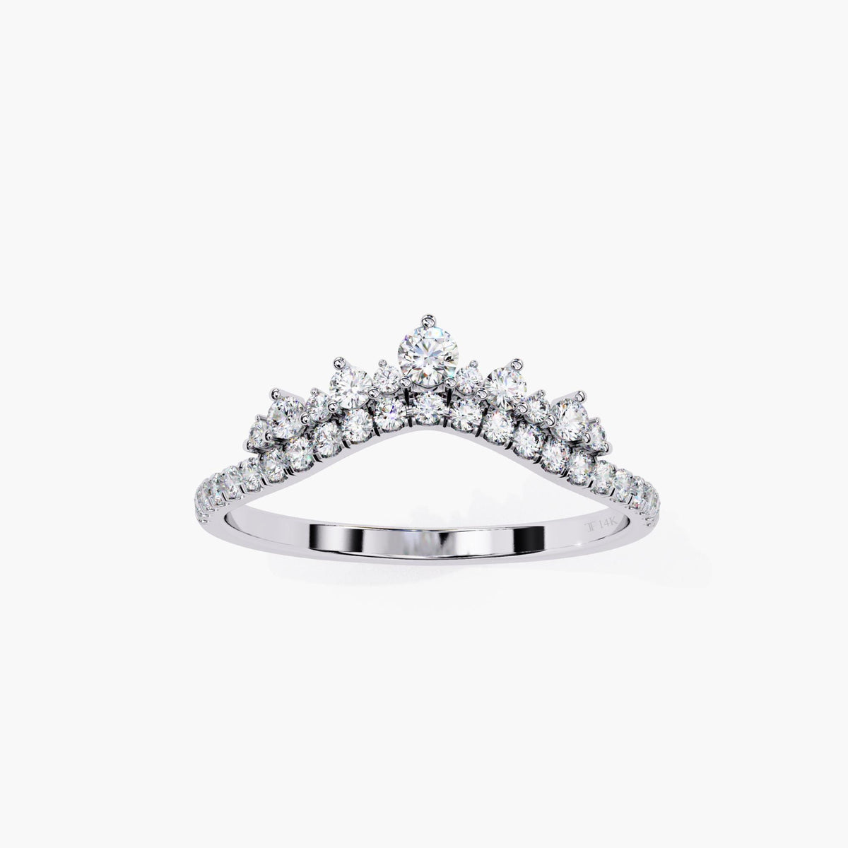 Crown Chevron Lab Grown Diamond Ring, 14k Yellow White Rose Gold Dainty Curve Ring, V Shape Tiara Women Ring, Nesting Wedding Band Ring