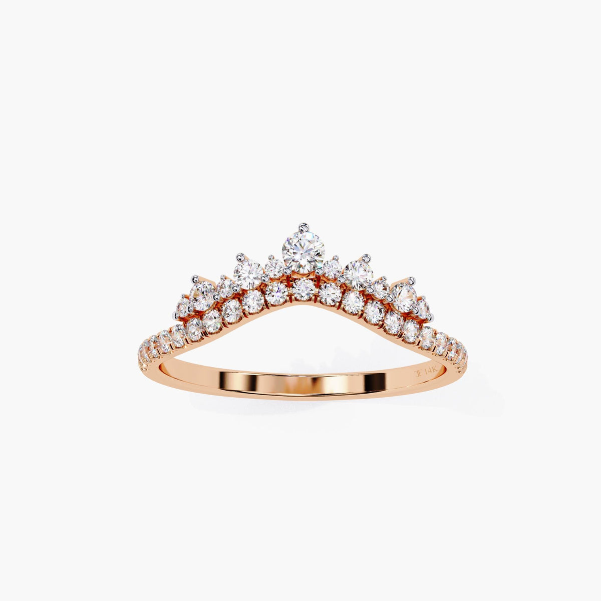 Crown Chevron Lab Grown Diamond Ring, 14k Yellow White Rose Gold Dainty Curve Ring, V Shape Tiara Women Ring, Nesting Wedding Band Ring