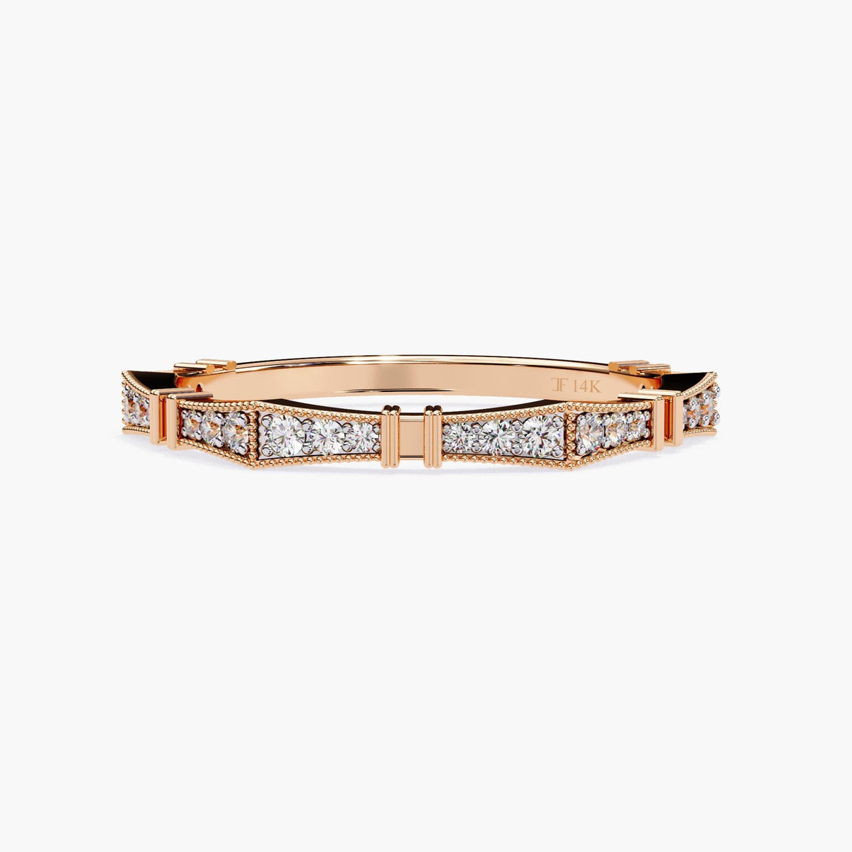 Geometric Half Eternity Lab Grown Diamond Ring, 14k White Yellow Rose Gold Prong Set Round Cut Diamond Ring, Statement Women Dainty Ring