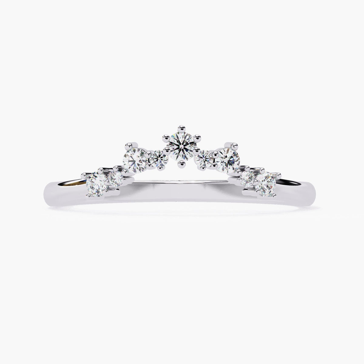 Tiara Lab Grown Diamond Ring Enhancer, Contour Nesting Ring, 14k Gold Curved V Shape Wedding Band, Unique Crown Dainty Bride Wedding Ring