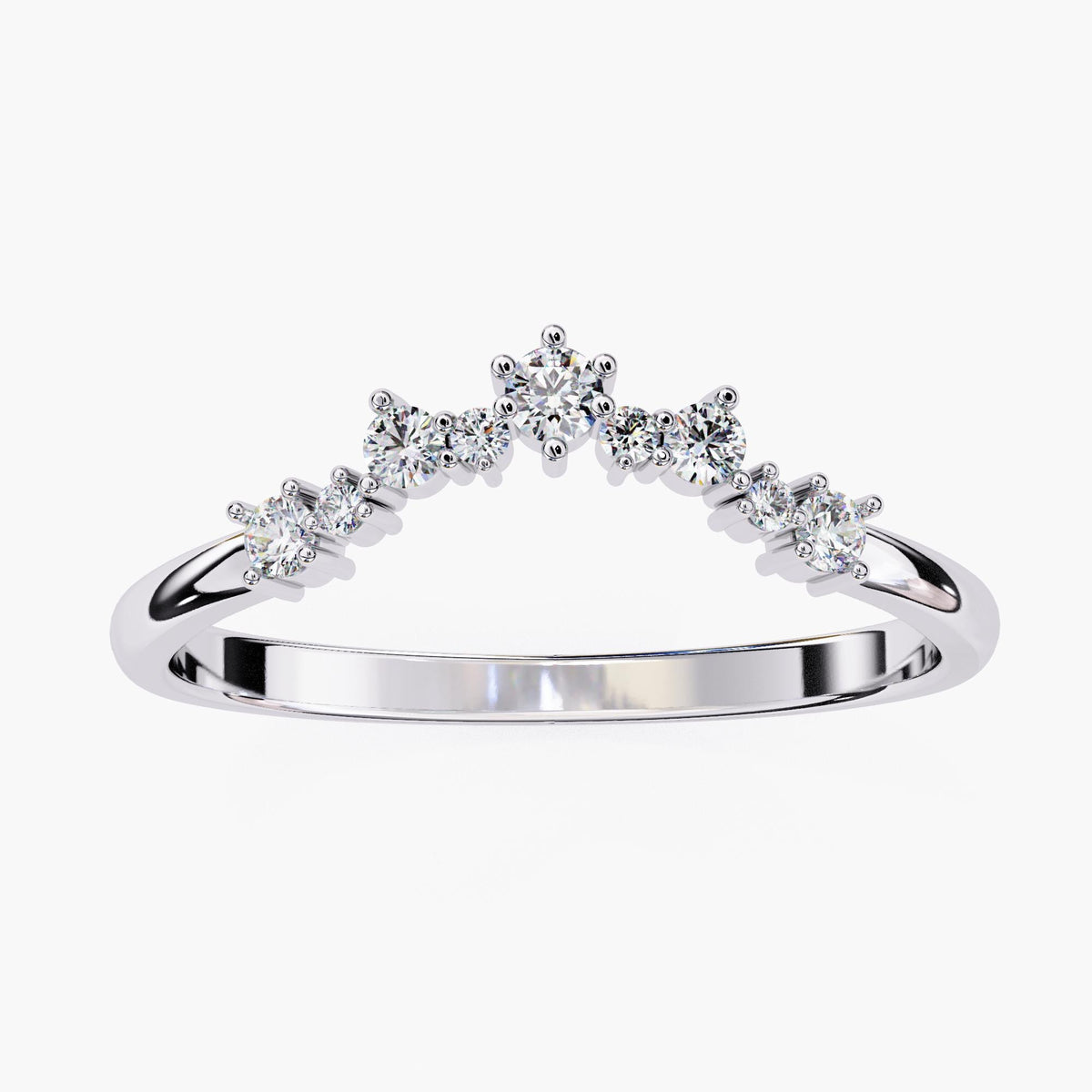 Tiara Lab Grown Diamond Ring Enhancer, Contour Nesting Ring, 14k Gold Curved V Shape Wedding Band, Unique Crown Dainty Bride Wedding Ring