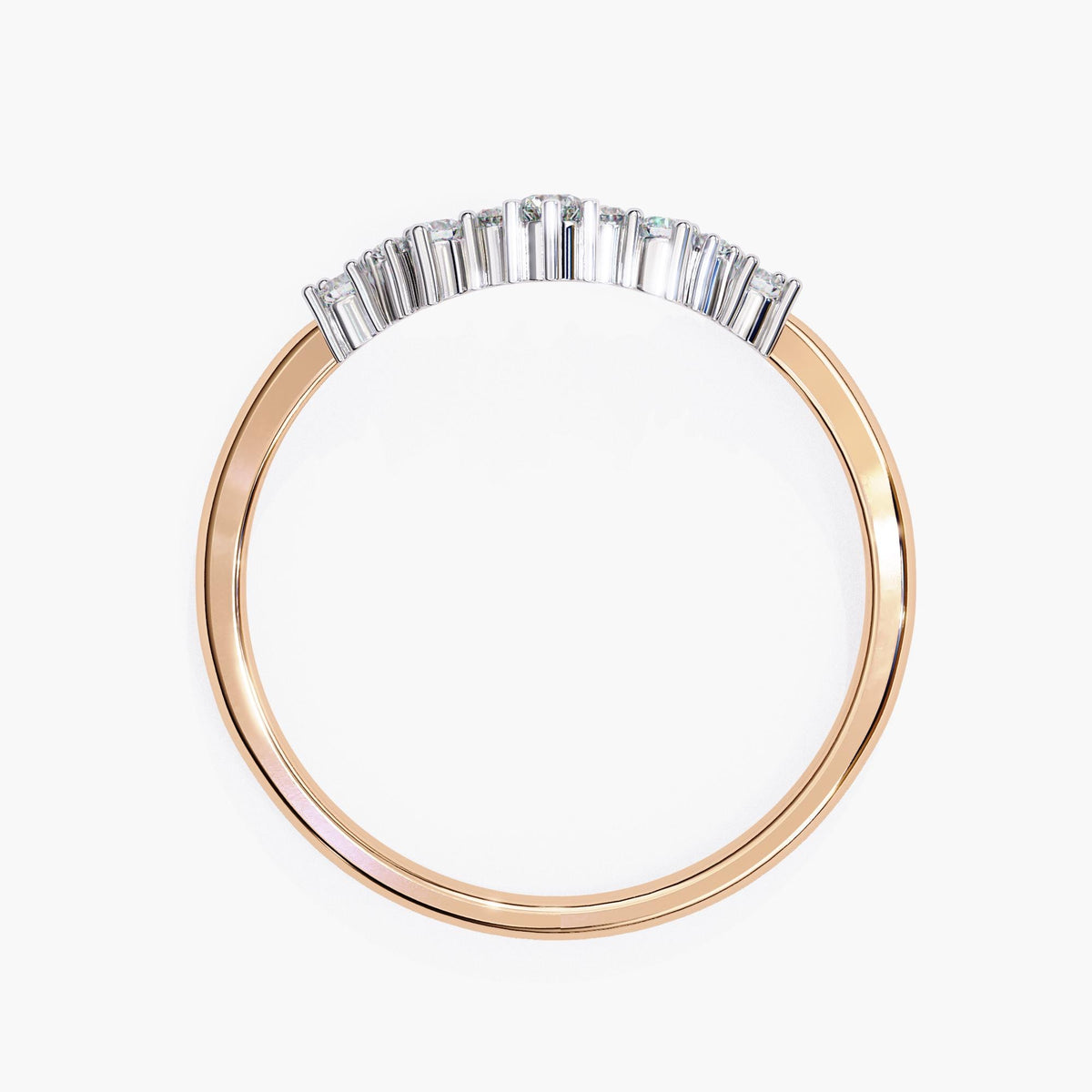 Tiara Lab Grown Diamond Ring Enhancer, Contour Nesting Ring, 14k Gold Curved V Shape Wedding Band, Unique Crown Dainty Bride Wedding Ring