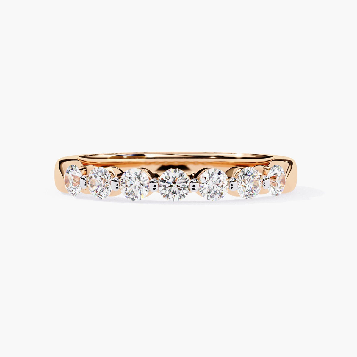 Round Cut Lab Grown Diamond Half Eternity Ring, 14k Yellow White Rose Gold Delicate Wedding Ring, Minimalist Wife Ring, Dainty Stacking Ring