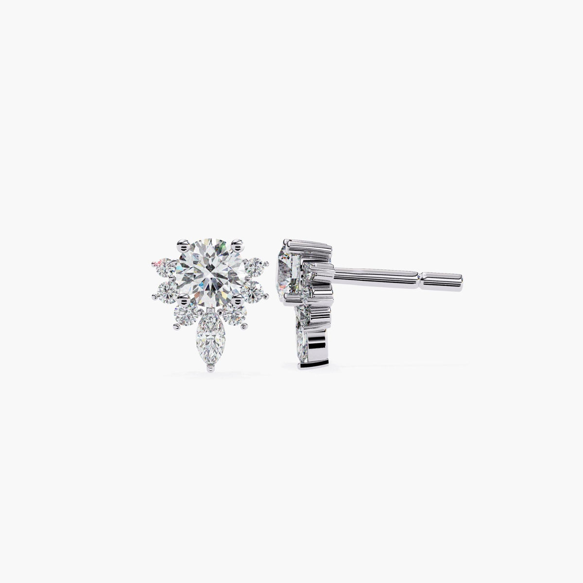 Elegant Round Cluster Lab Grown Diamond Earring 14k Gold Stud Earrings Floral Diamond Earring, Dainty Bridal Earring Gift, Snowflake Earring