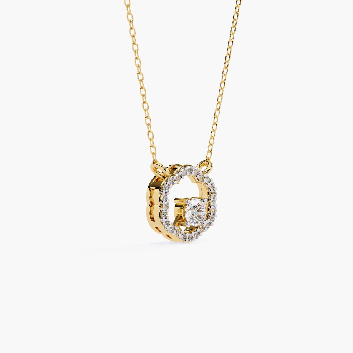0.30ct Round Lab Grown Diamond Floral Halo Necklace, 14k Gold Flower Pendant, Minimalist Bridesmaid Jewelry, Girlfriend Anniversary Gift