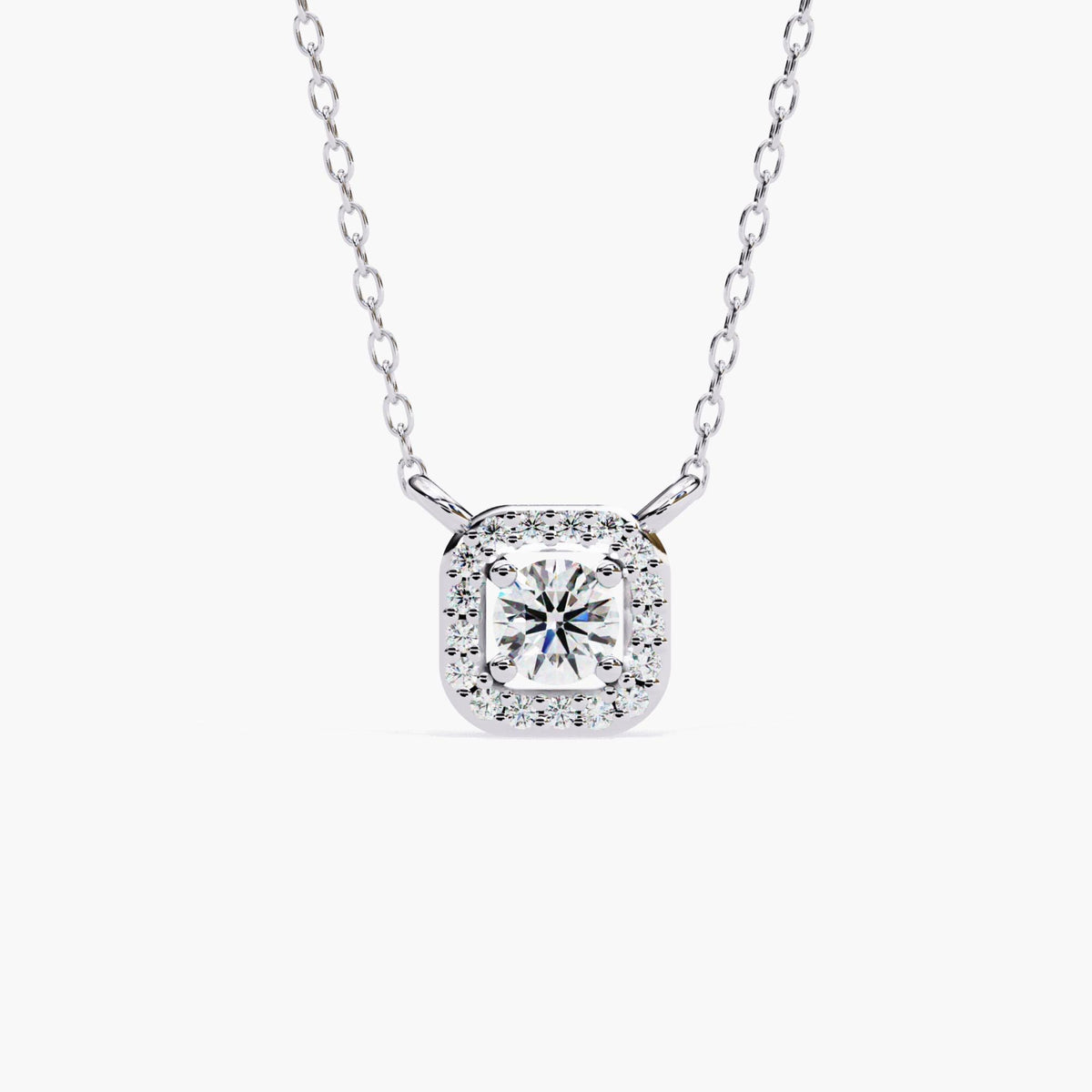 Square Halo Lab Grown Diamond Pendant Gold Necklace, 14k Gold Solitaire Women Necklace, Floating Diamond Bridal Jewelry Sister Birthday Gift