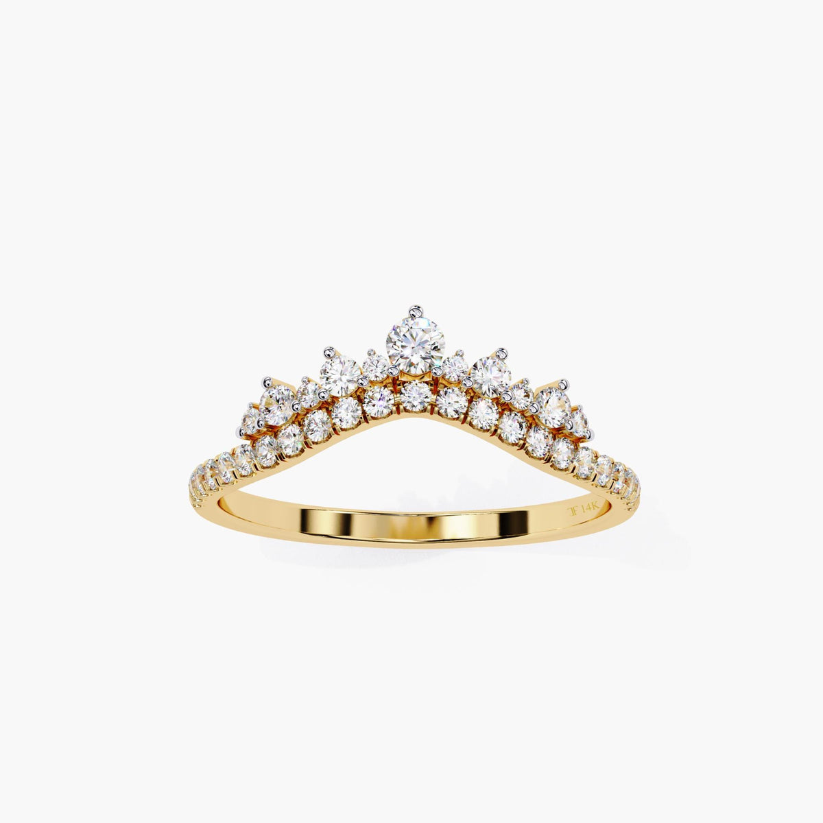 Crown Chevron Lab Grown Diamond Ring, 14k Yellow White Rose Gold Dainty Curve Ring, V Shape Tiara Women Ring, Nesting Wedding Band Ring
