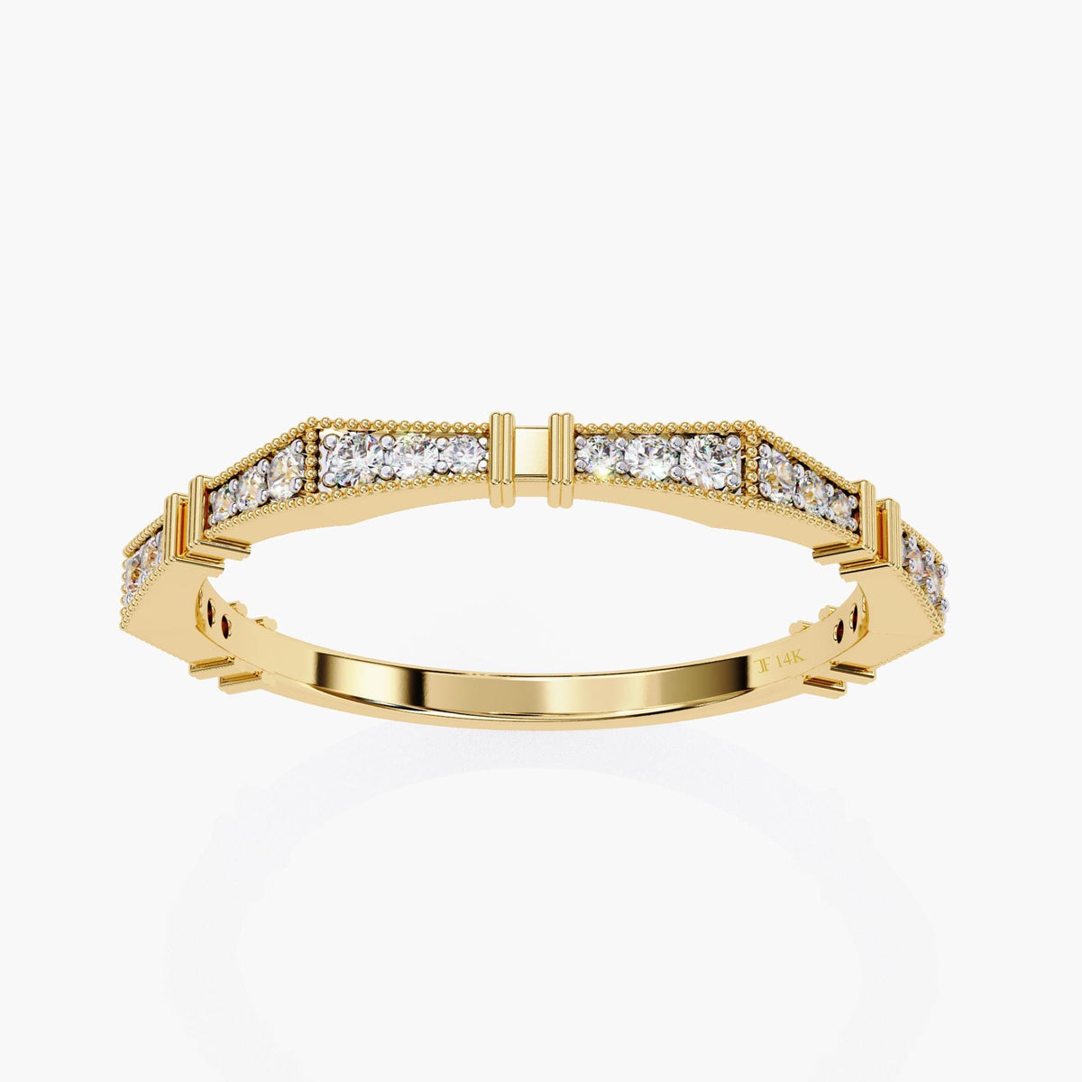 Geometric Half Eternity Lab Grown Diamond Ring, 14k White Yellow Rose Gold Prong Set Round Cut Diamond Ring, Statement Women Dainty Ring