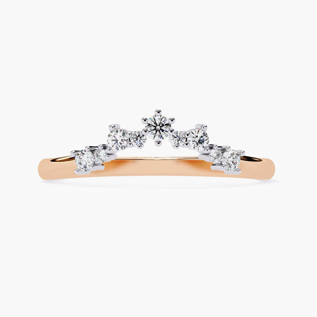 Tiara Lab Grown Diamond Ring Enhancer, Contour Nesting Ring, 14k Gold Curved V Shape Wedding Band, Unique Crown Dainty Bride Wedding Ring