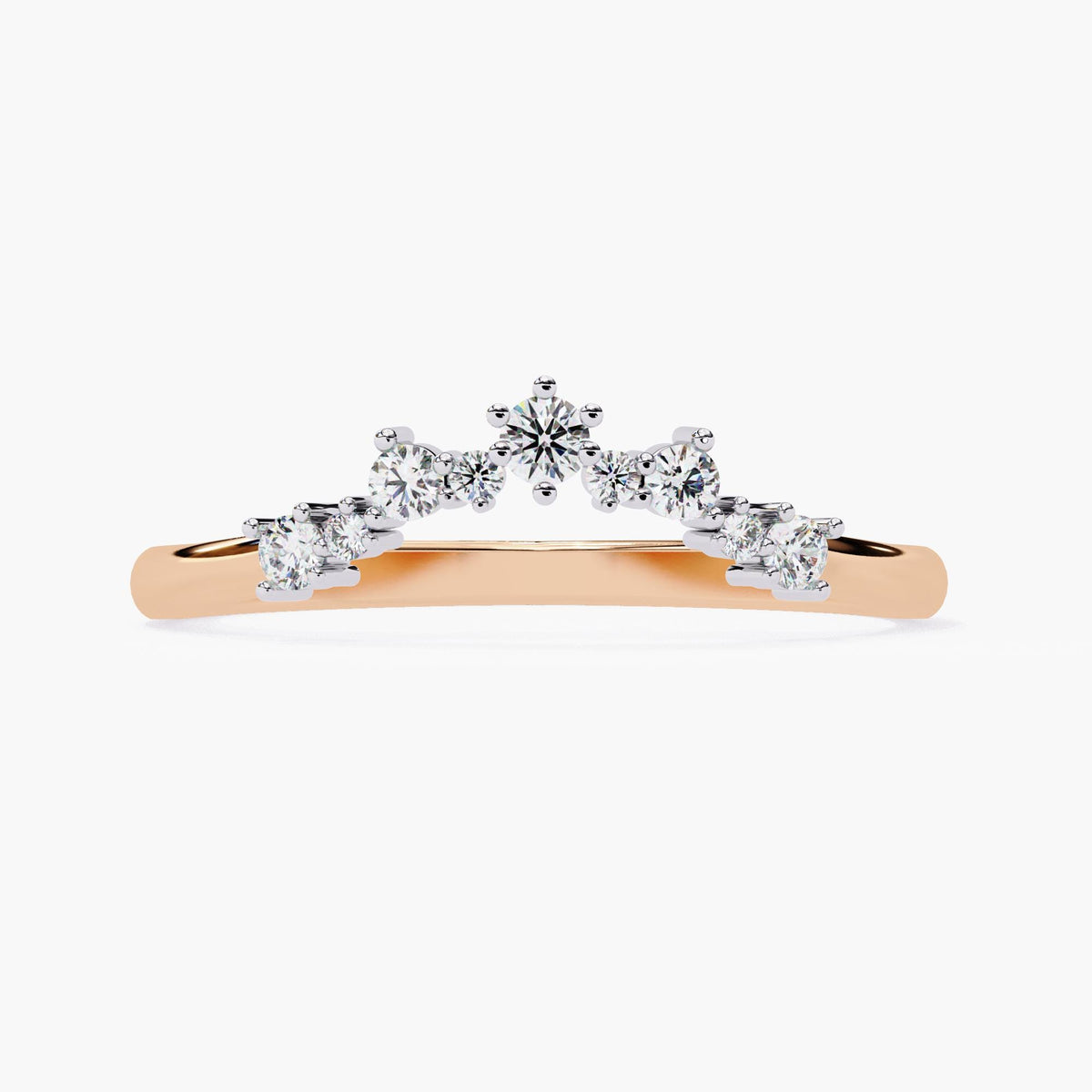 Tiara Lab Grown Diamond Ring Enhancer, Contour Nesting Ring, 14k Gold Curved V Shape Wedding Band, Unique Crown Dainty Bride Wedding Ring