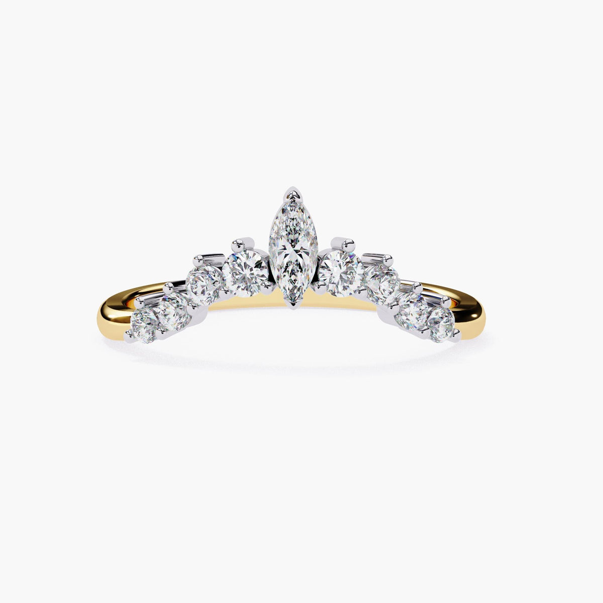 Tiara Diamond Ring, Lab Grown Diamond Nesting Ring, 14k Gold Curved V Shape Wedding Band, Unique Crown Delicate Dainty Bride Wedding Ring