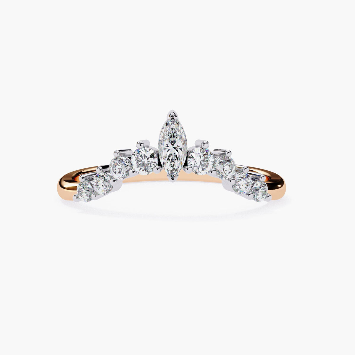Tiara Diamond Ring, Lab Grown Diamond Nesting Ring, 14k Gold Curved V Shape Wedding Band, Unique Crown Delicate Dainty Bride Wedding Ring