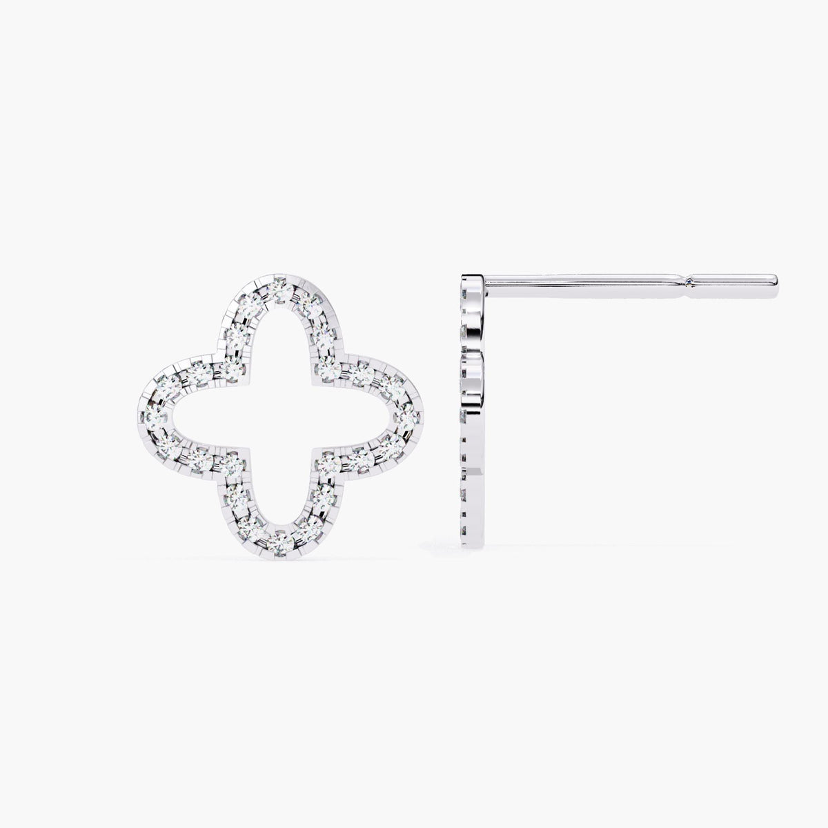 Flower Clover Lab Grown Diamond Dainty Stud Earrings for Women, 14k Gold Floral Studs, Nature Lover Gift, Minimalist Cross Diamond Earrings