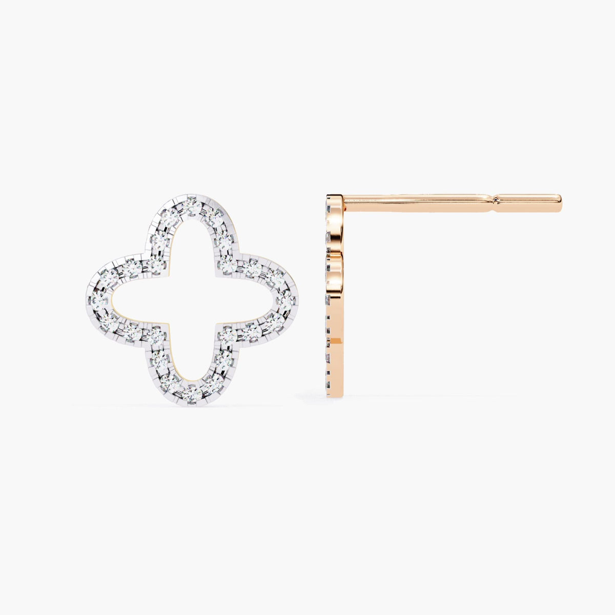 Flower Clover Lab Grown Diamond Dainty Stud Earrings for Women, 14k Gold Floral Studs, Nature Lover Gift, Minimalist Cross Diamond Earrings