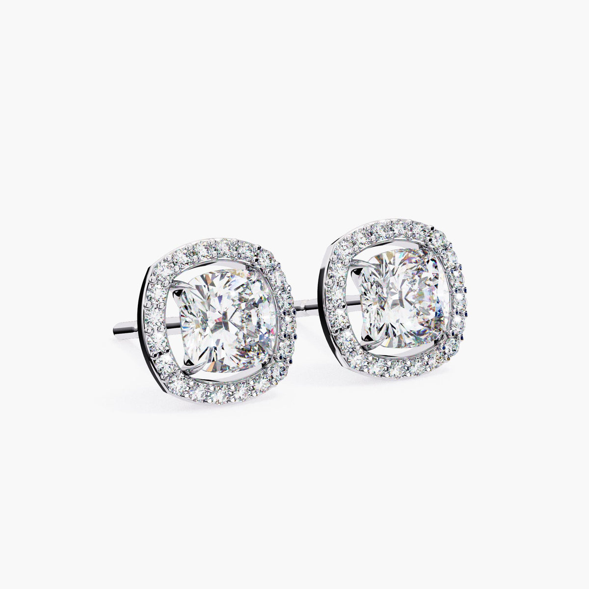 Cushion Cluster Lab Grown Diamond Stud Earrings, 14k Gold Square Dainty Elegant Stud Wedding Bridal Bridesmaid Jewelry, Perfect For Everyday