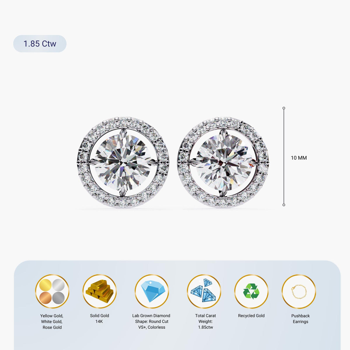 Round Cut Cluster Lab Grown Diamond Stud Earrings, Elegant 14k Gold Diamond Earrings for Women, Perfect Gift for Her, Circle Diamond Studs