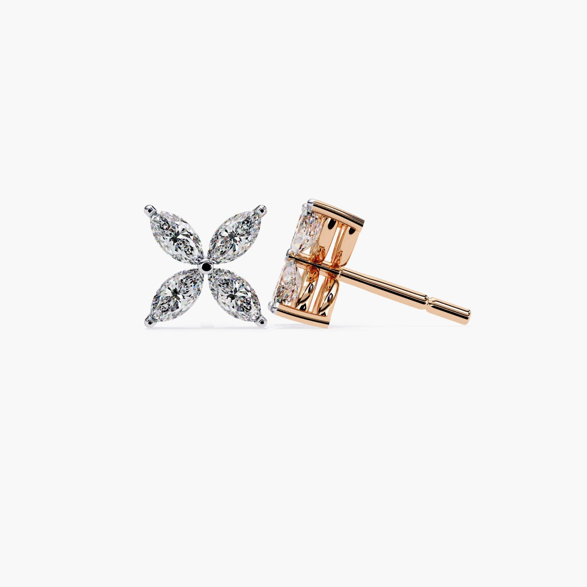Marquise Diamond Petal Stud Earrings, 14k Gold Dainty 4 Petal Flower Gemstone Earring, Perfect Bridal Gift for Her Minimalist Floral Earring
