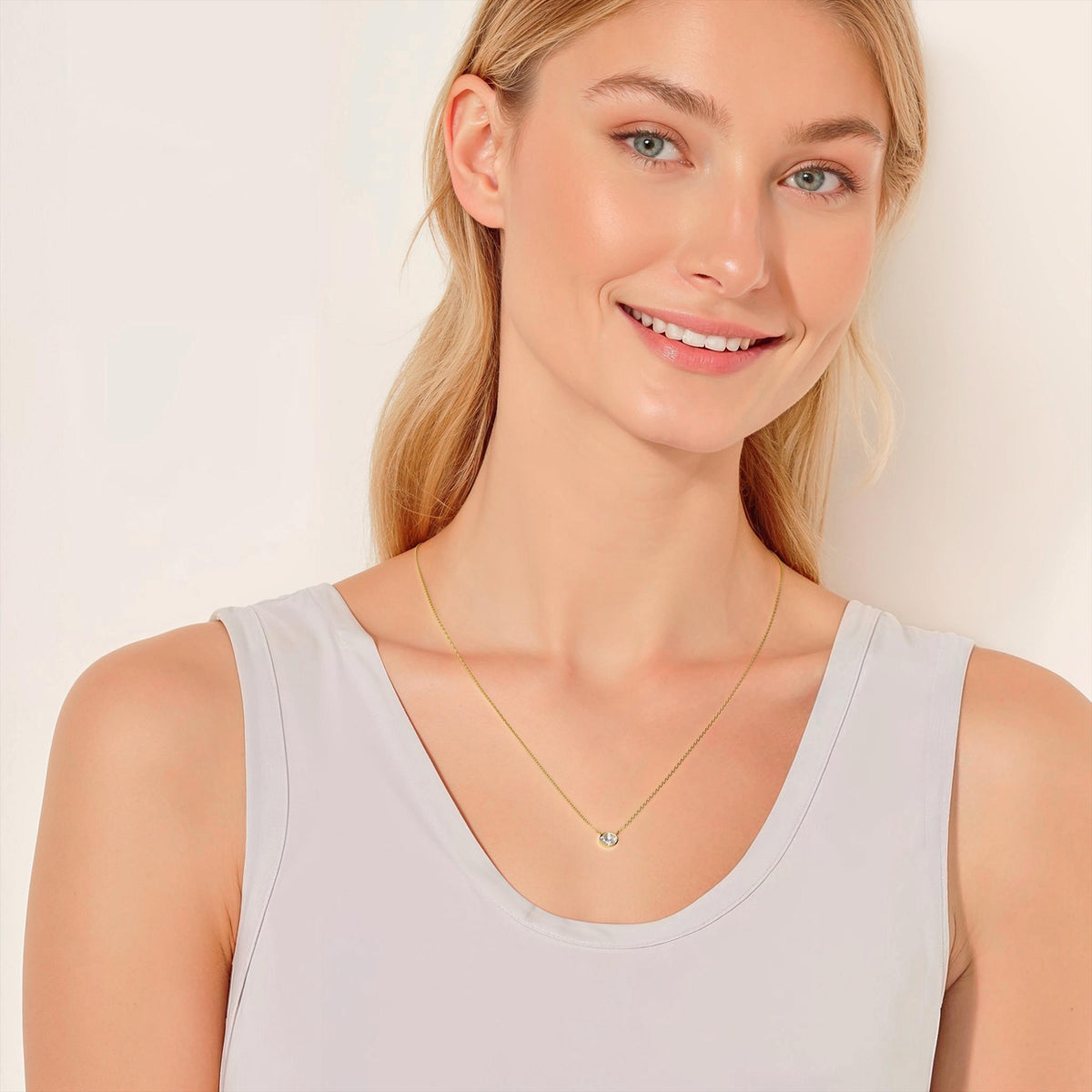 14K Gold Oval Natural Diamond Solitaire Necklace, 0.50 CTW, 16-18 Inch