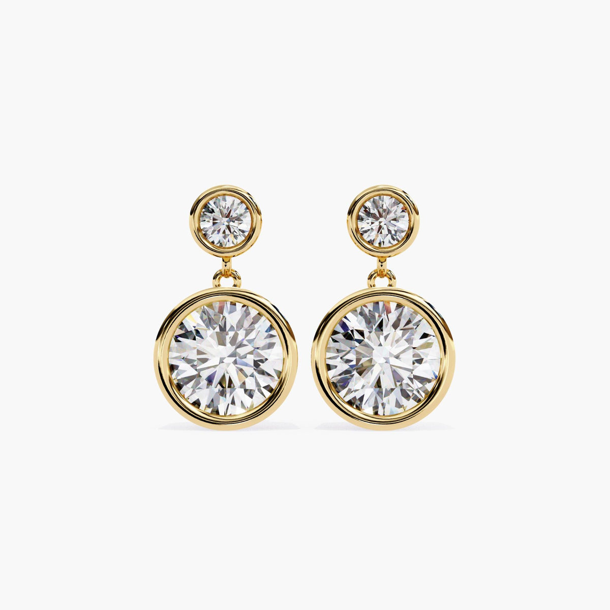 Round Cut Lab Grown Diamond Dangle Drop Stud Earrings, 14k Gold Simple Earrings, Minimalist Circle Wedding Bridal Earrings, Gift for Her