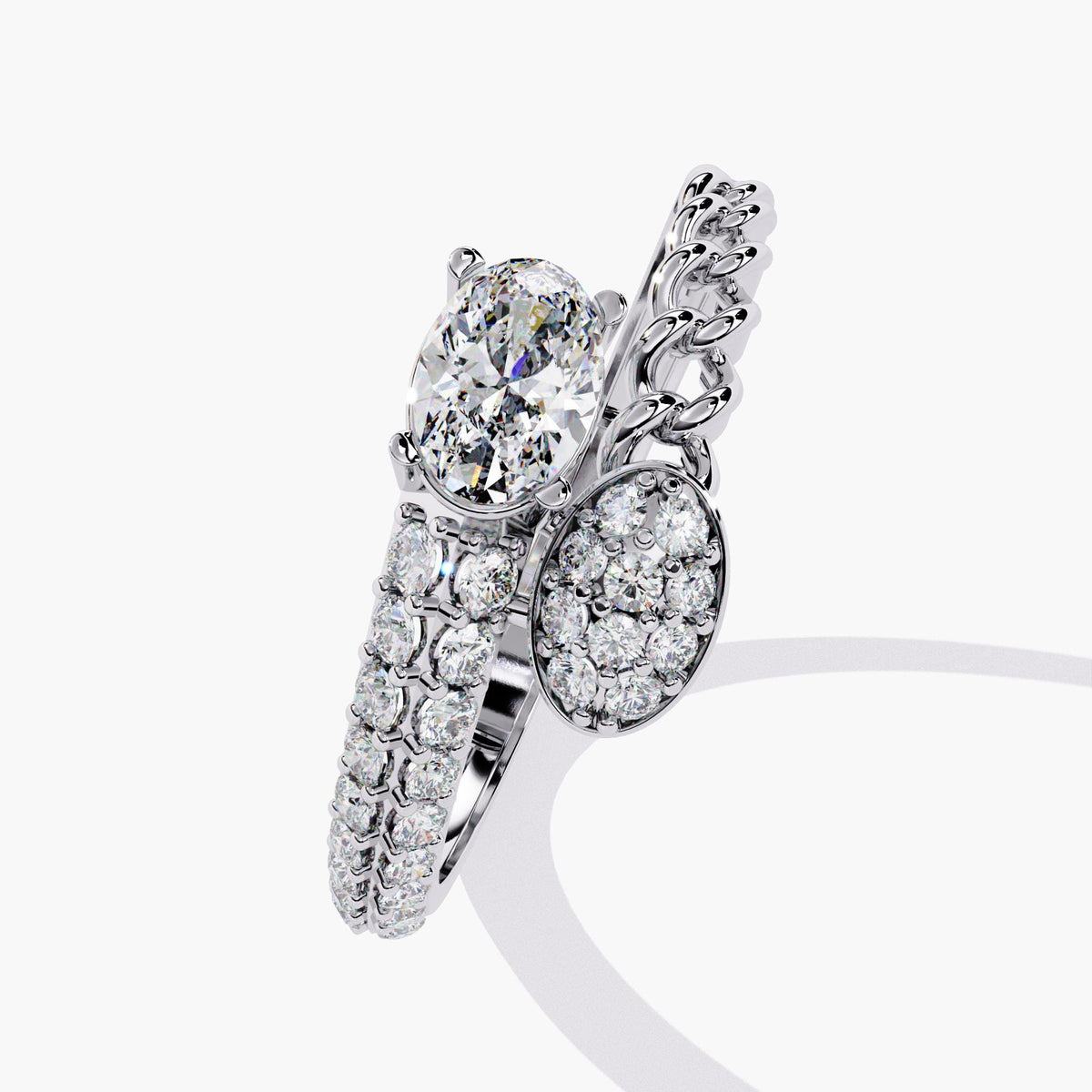 Oval Diamond Bypass Bezel Ring, Dainty Crossed Open Bezel Set.