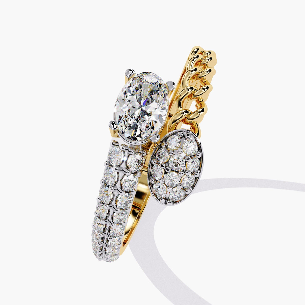 Oval Diamond Bypass Bezel Ring, Dainty Crossed Open Bezel Set.