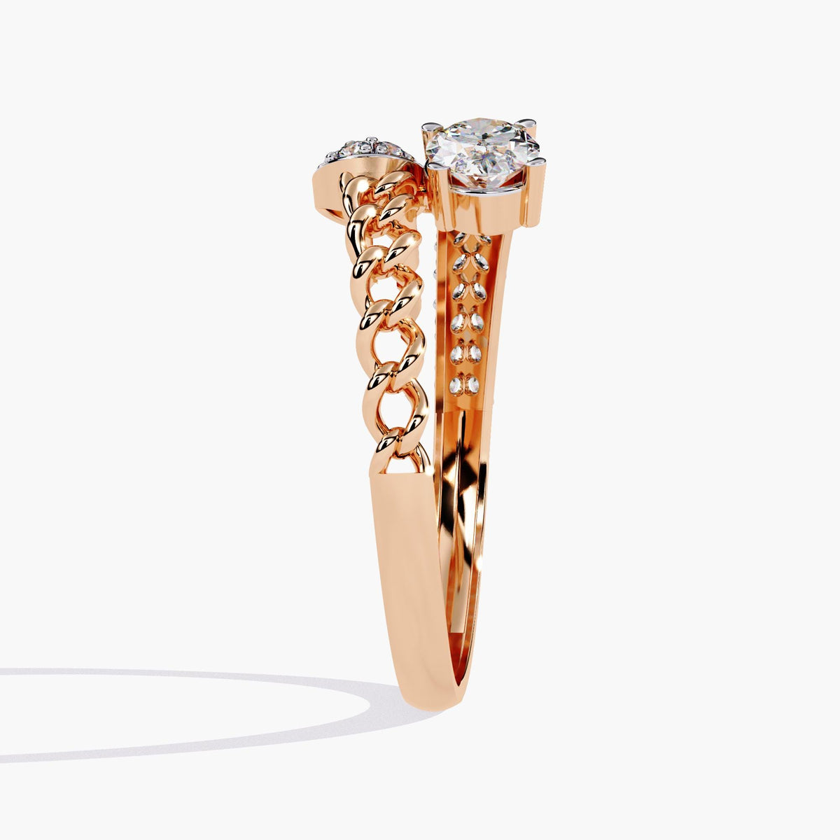 Oval Diamond Bypass Bezel Ring, Dainty Crossed Open Bezel Set.