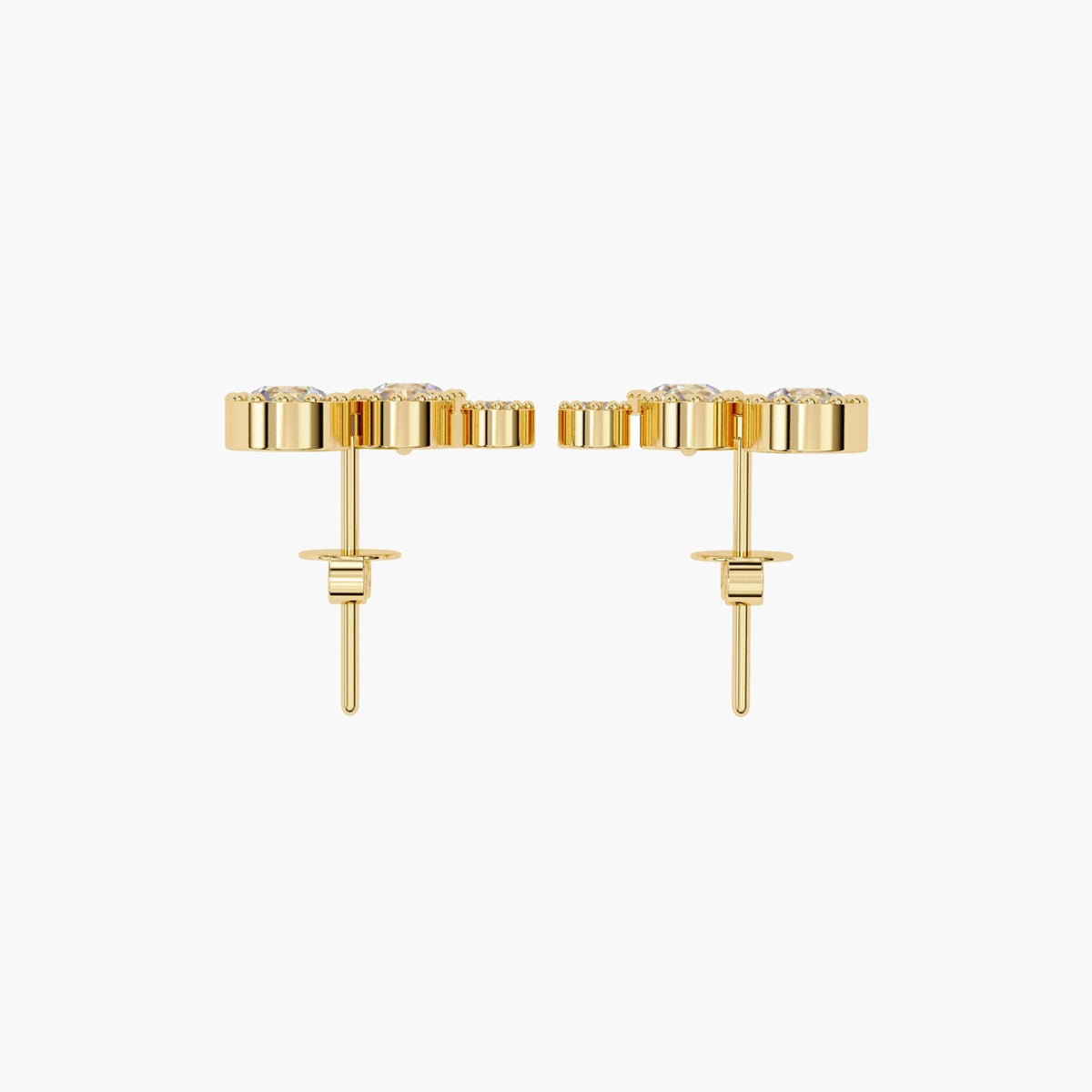 A gold diamond ear climber earrings with a drop down round shaped diamond.