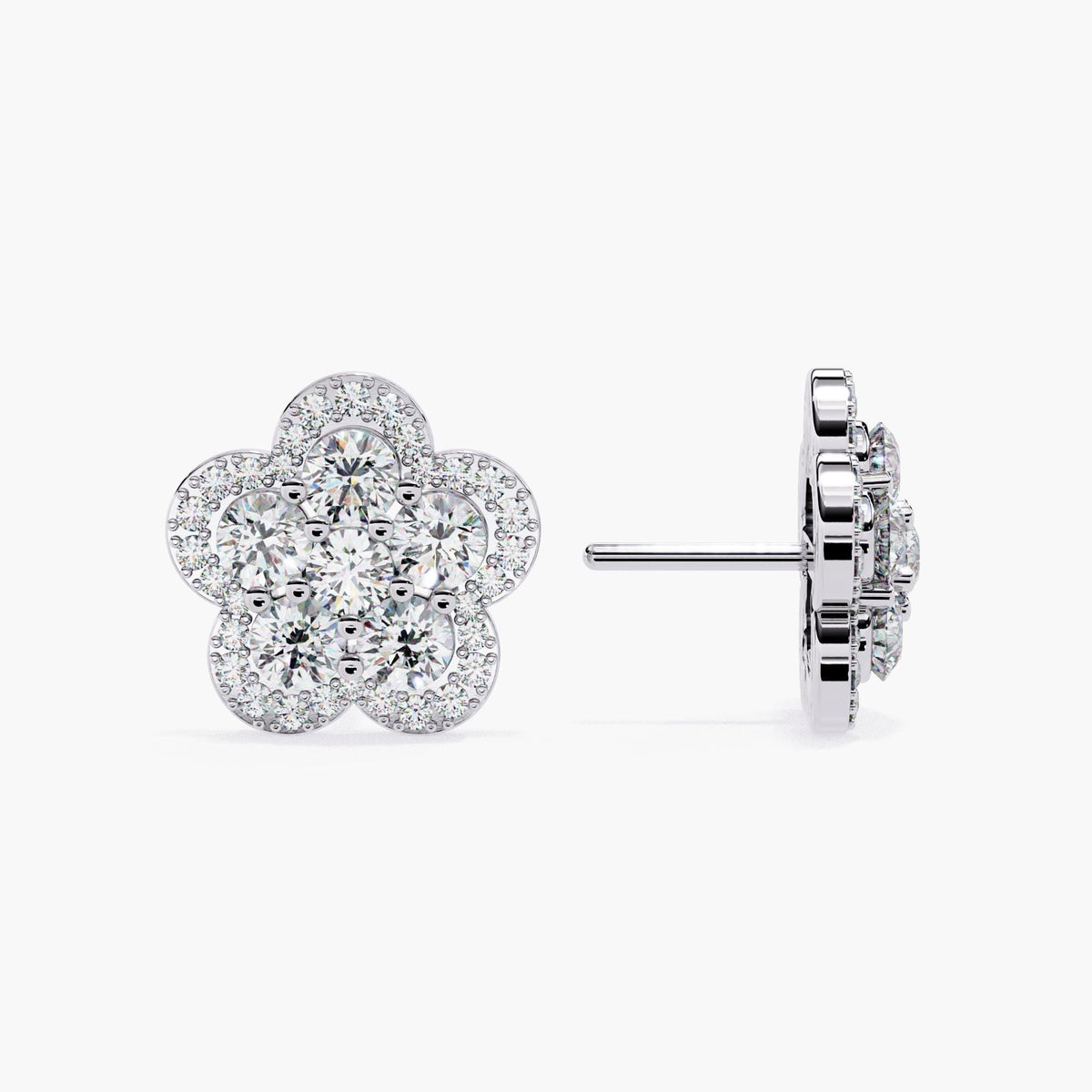 14K Gold Round Lab Grown Diamond Floral Stud Earrings, 1 CTW