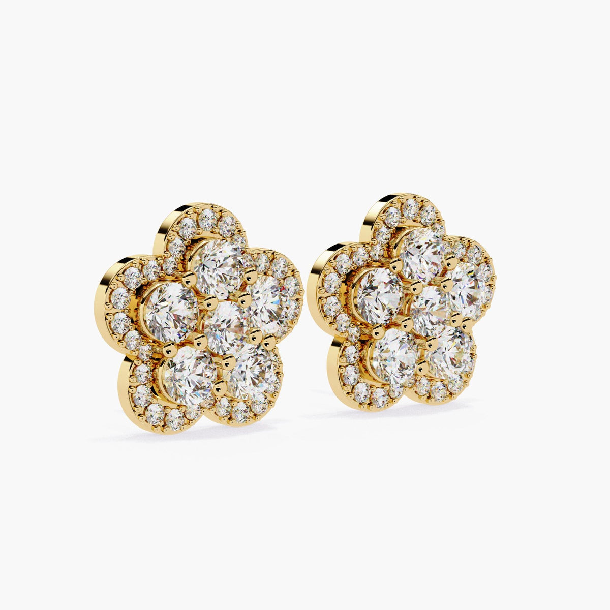 14K Gold Round Lab Grown Diamond Floral Stud Earrings, 1 CTW