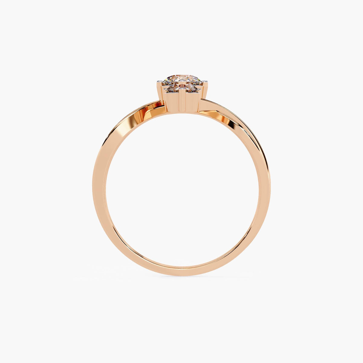 A rose gold ring with three diamonds in the center.