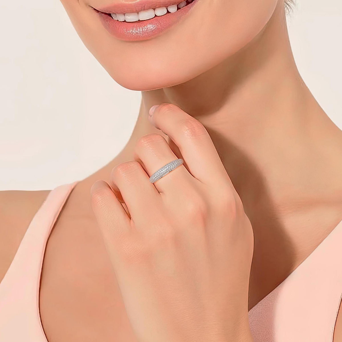 Dainty Dome Ring 14K Solid Gold Pave Dome Ring Minimalist Ring Micro Pave Diamond Ring Mother's Day Gift Valentine's Day Gif