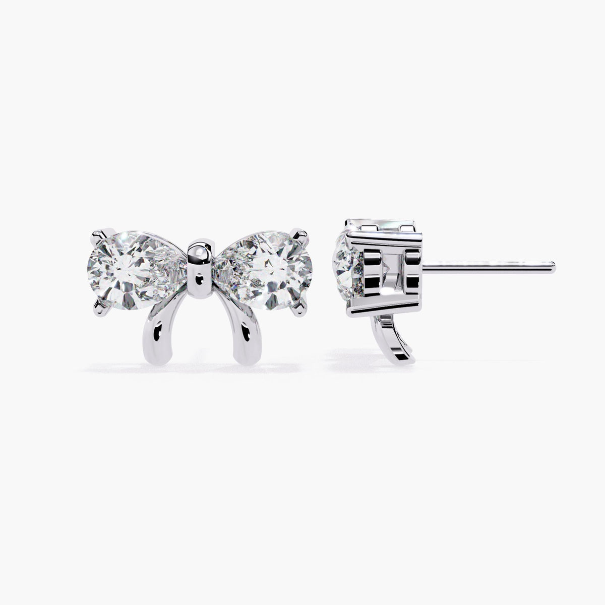 14K Gold Pear Lab Grown Diamond Bow Stud Earrings, 2 CTW