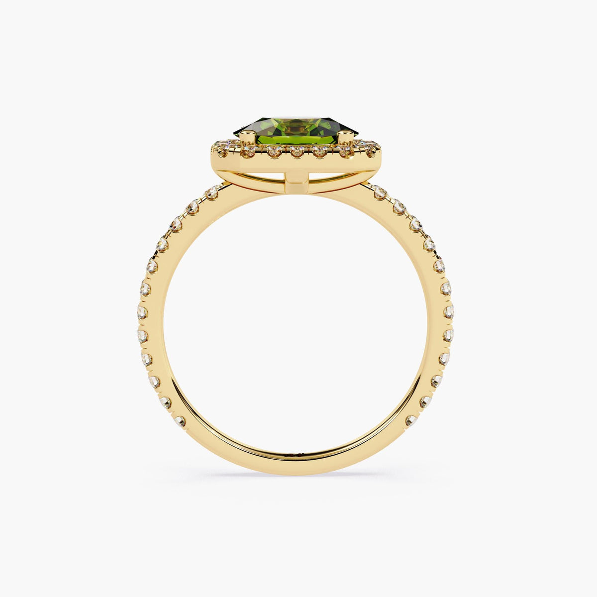 14k Classic Oval Cut Emerald Ring with Surrounding Diamonds