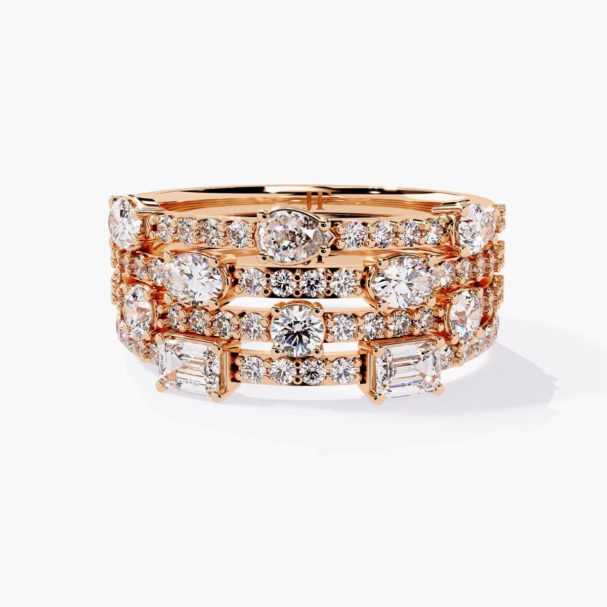 14K Gold Lab Grown Diamond Stackable Rings Set - Multi Shape