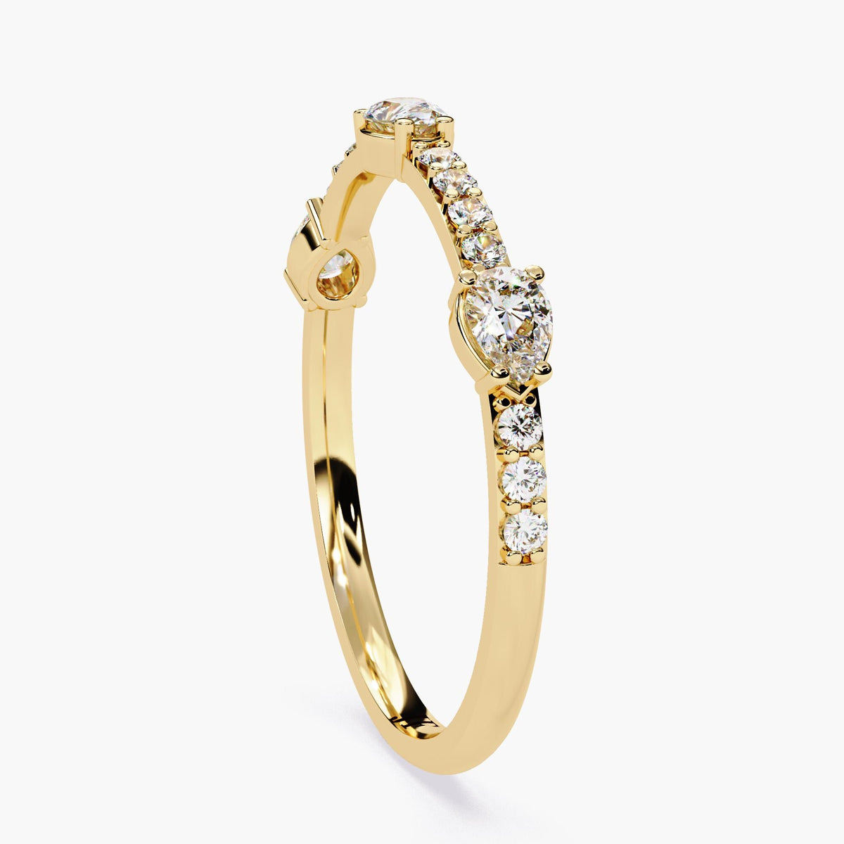 14K Gold East-West Pear Diamond Wedding Band, Dainty Stackable Ring