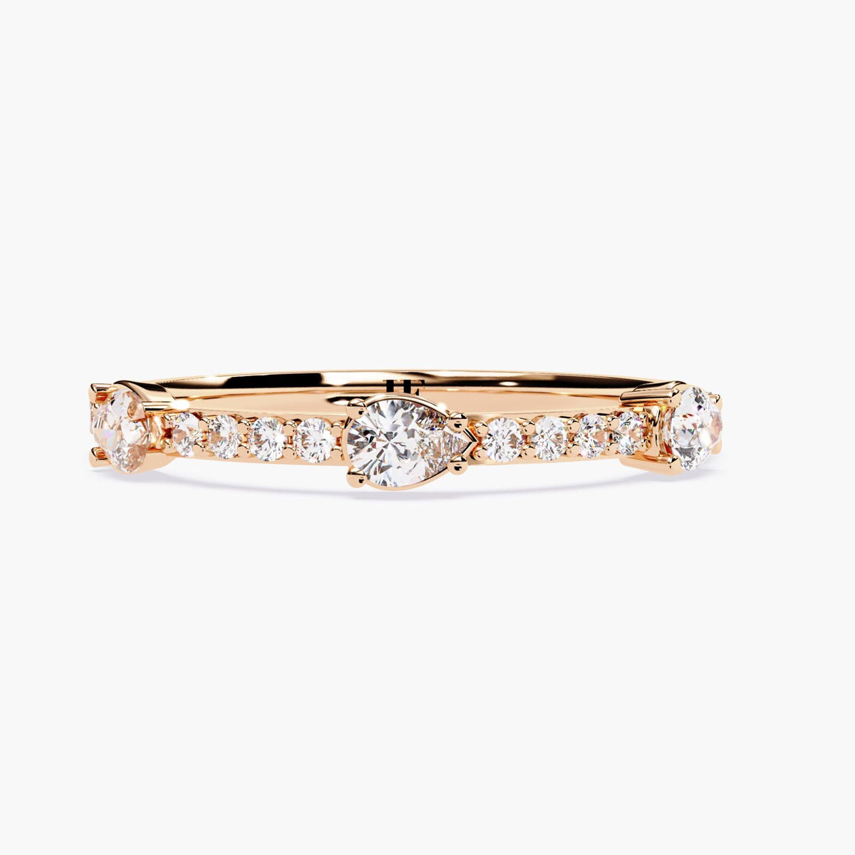 14K Gold East-West Pear Diamond Wedding Band, Dainty Stackable Ring