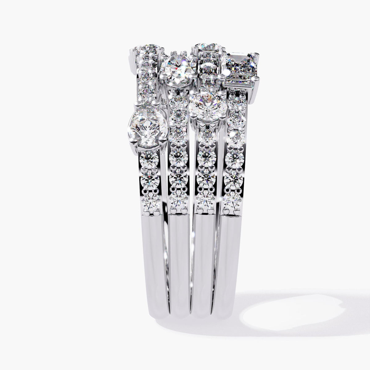 14K Gold Lab Grown Diamond Stackable Rings Set - Multi Shape