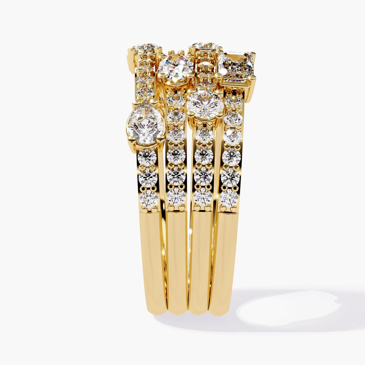 14K Gold Lab Grown Diamond Stackable Rings Set - Multi Shape
