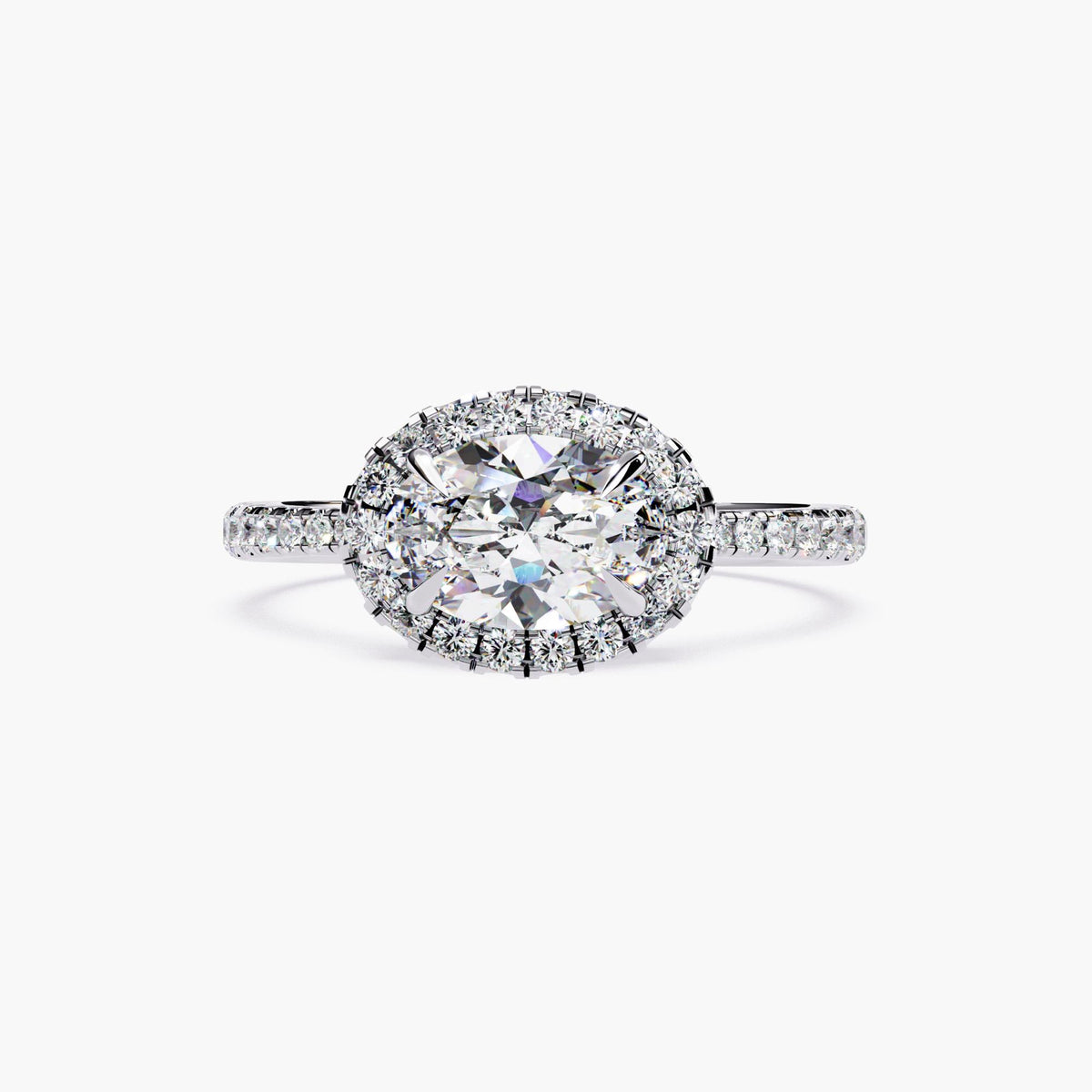 Premium Engagement Collection Diamond Halo Ring East West Setting Modern Design Yellow Gold Band Perfect Proposal Piece Wedding Essential Beautiful Oval Stone Details Elegant Bridal Style Unique Forever Symbol Statement