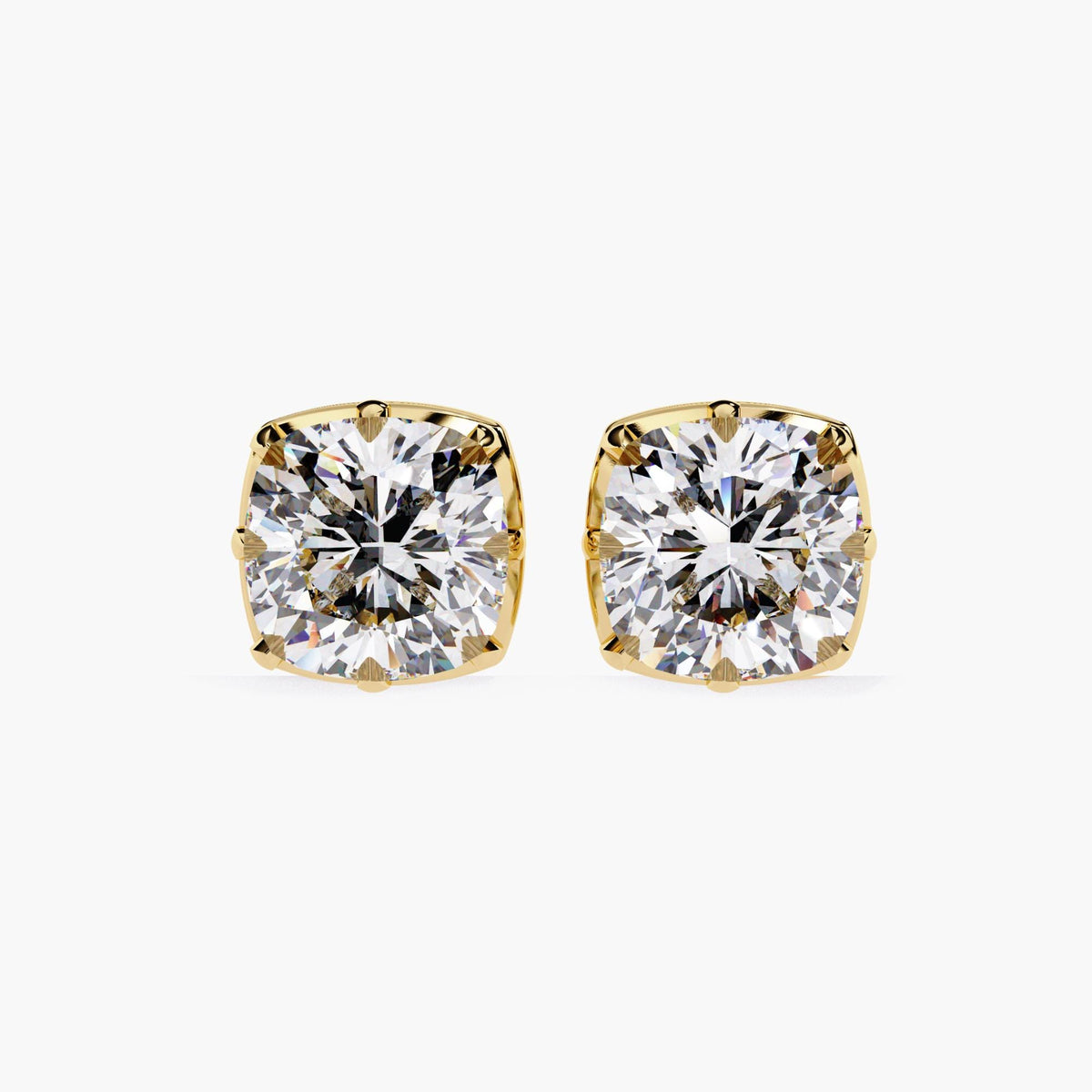 Cushion Square Lab Grown Diamond Stud Earring 14k Real Gold Cut Down Setting Dainty Elegant Earrings Minimalist Solitaire Studs