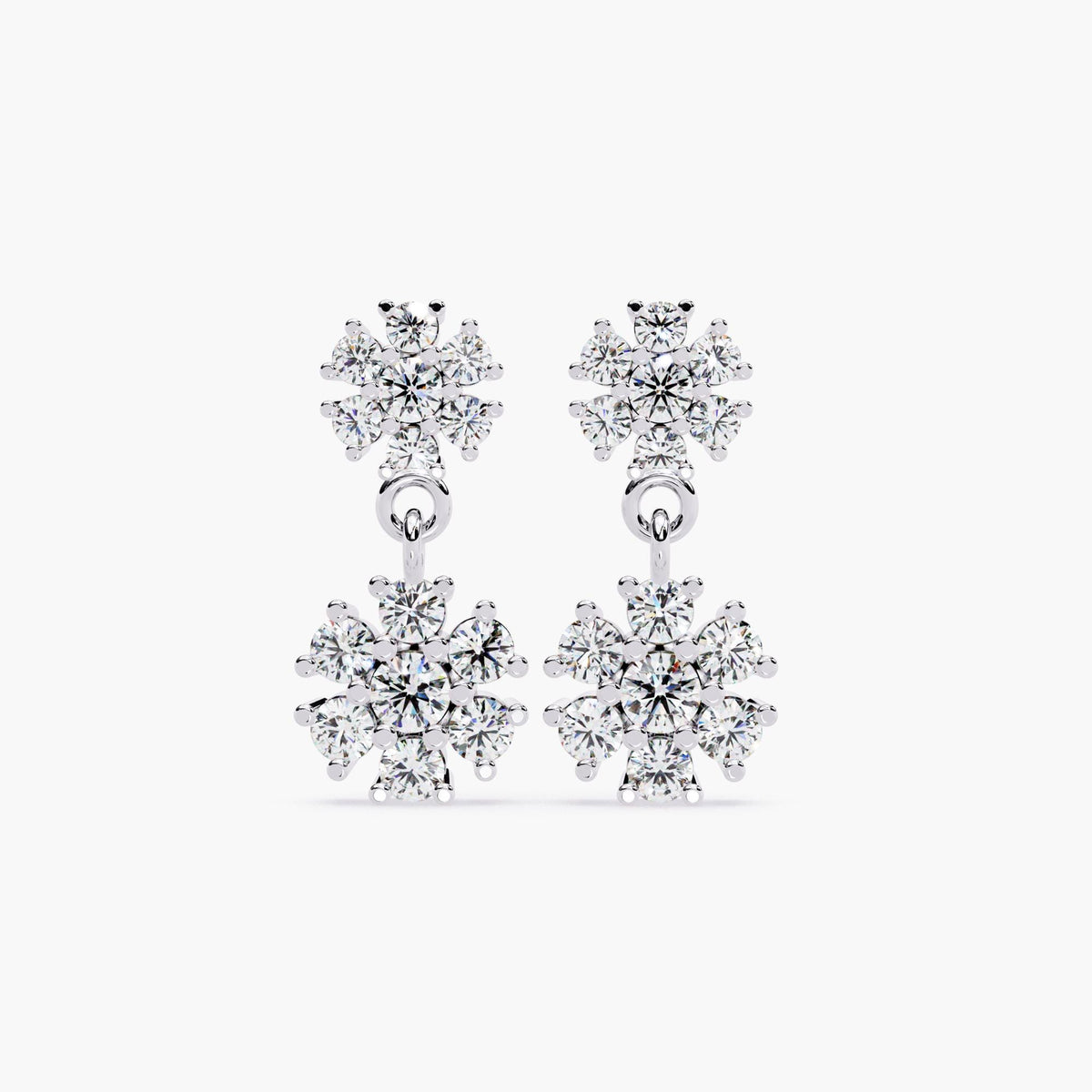 14K Gold Round Lab Grown Diamond Flower Drop Earrings, 1 CTW