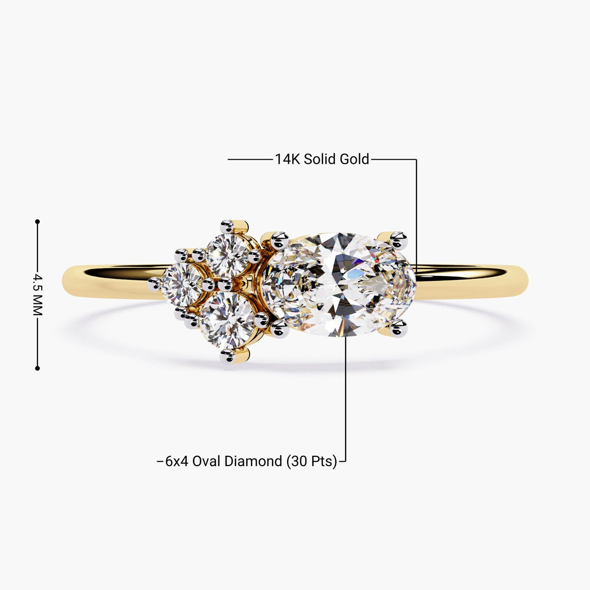Engagement Gold Ring, 14K Gold Ring, Dainty Diamond Ring, 14K Solid Gold East West Oval Cut Cluster Ring, Promise Ring, Mothers Day Sale
