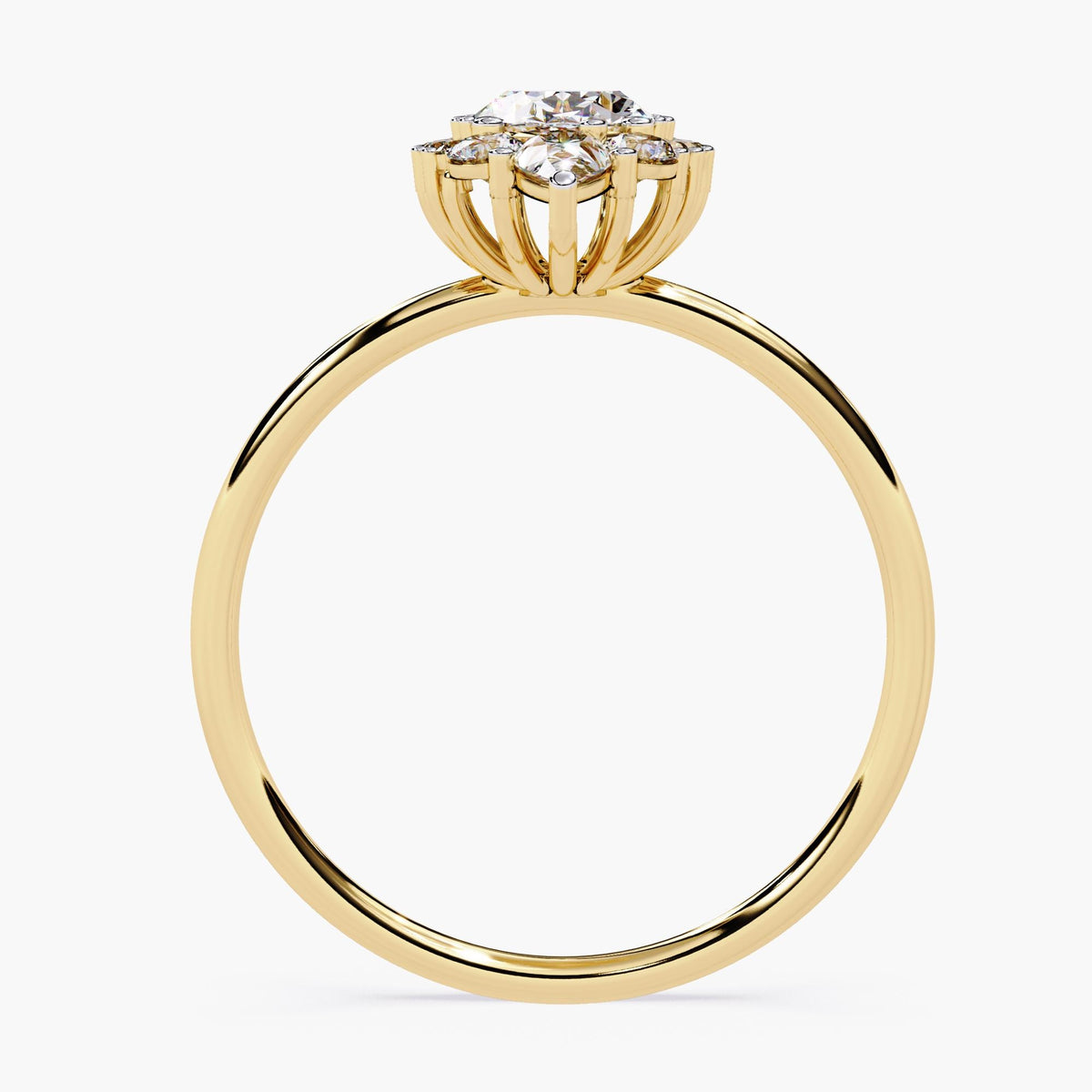 14K Gold Oval Natural Diamond Starburst Halo Ring, 1 CTW