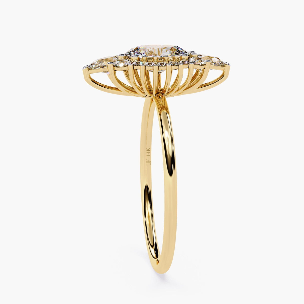 14K Gold Oval Natural Diamond Starburst Halo Ring, 1 CTW