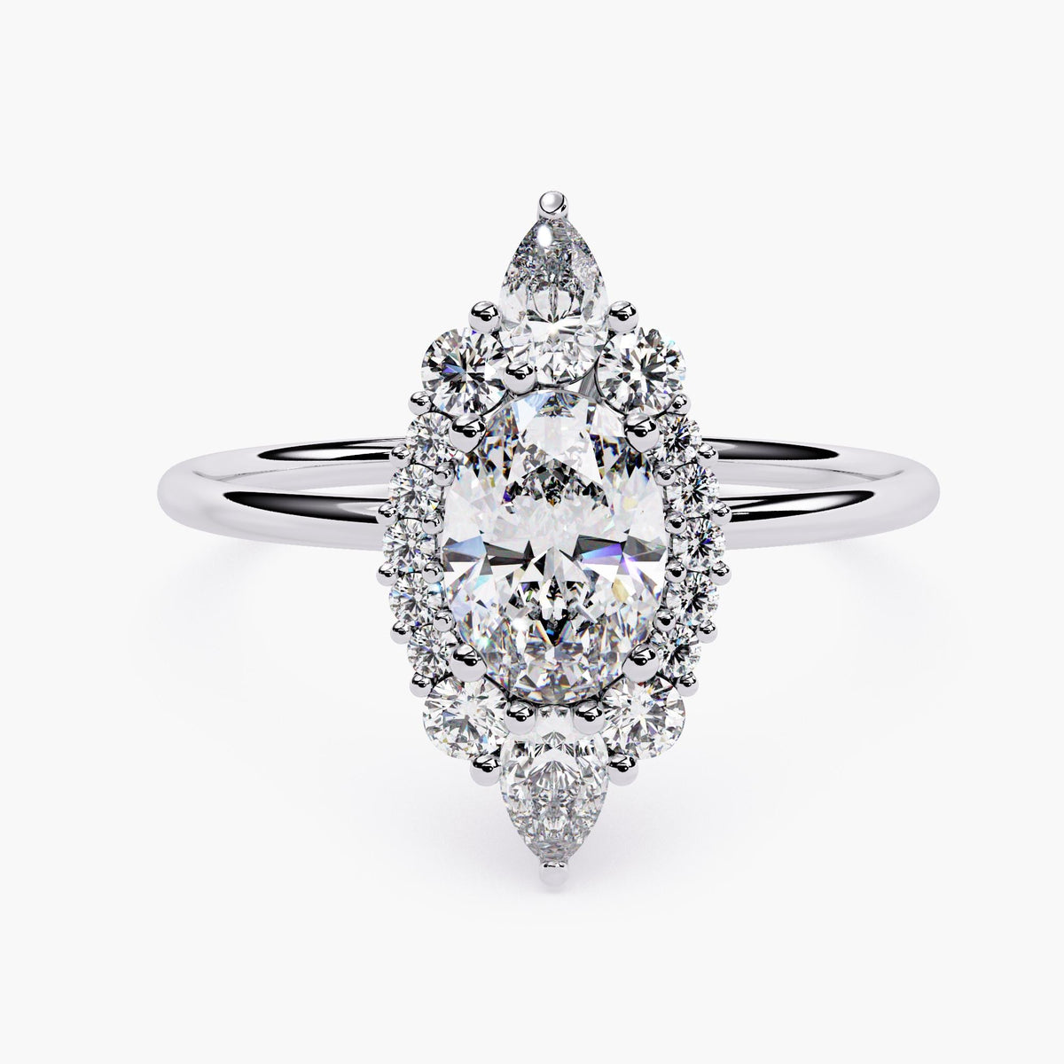 Starburst Halo Oval Cut Lab Diamond Engagement Ring, 14K Gold Cluster Halo Wedding Ring, Sunburst Engagement Ring, Art Deco Ring For Her